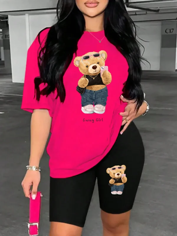 Cute Plush Bear Women's Two-Piece Short Set