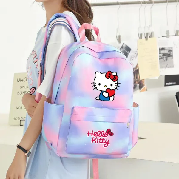 MINISO Kuromi and Cinnamoroll large capacity nylon backpack set with matching lunch bag and pencil case.
