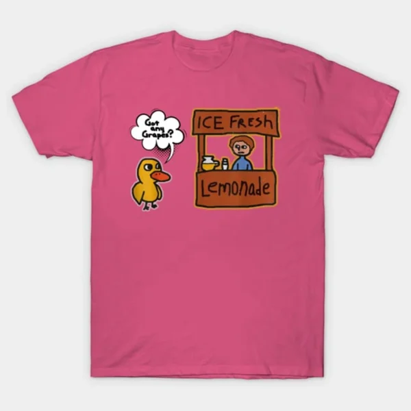Funny "Got Grapes?" lemonade graphic t-shirt.