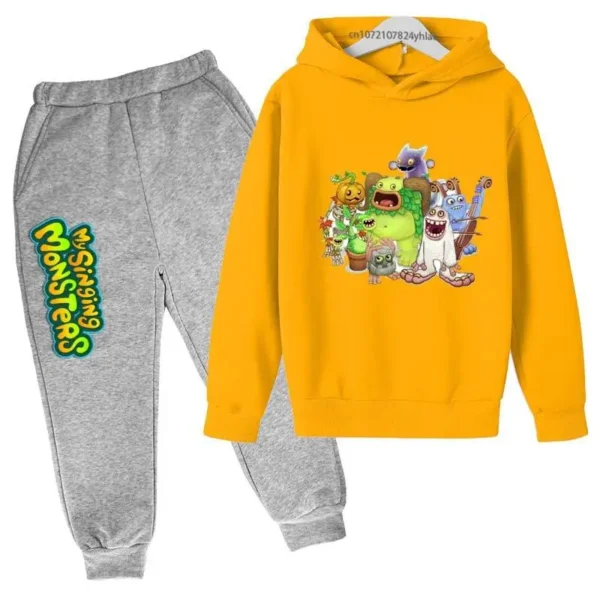 Kids My Singing Monsters tracksuit set featuring character print hoodie and matching pants for boys and girls ages 3-14. ```