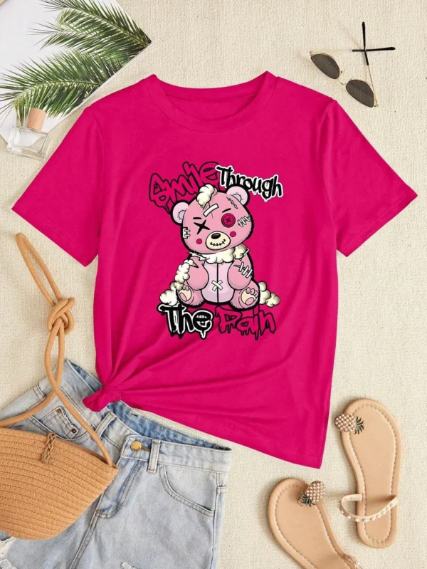 Women's puppet bear print two-piece shorts set