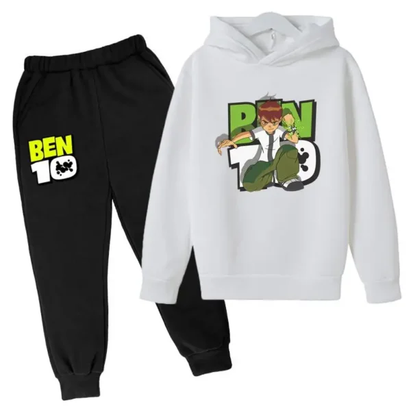 Ben 10 kids cartoon print tracksuit set with pullover hoodie and pants for boys and girls aged 2-13.