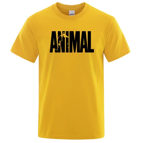 Men's oversized white cotton t-shirt featuring a funny animal letter print graphic and O-neck collar.