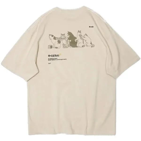 Women's loose fit t-shirt featuring a funny cartoon cat print