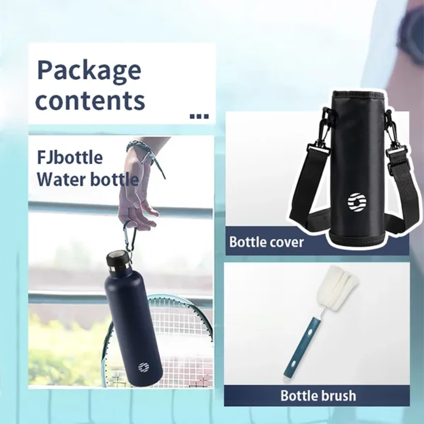 FEIJIAN 1L silver stainless steel vacuum insulated water bottle with leak-proof cap.