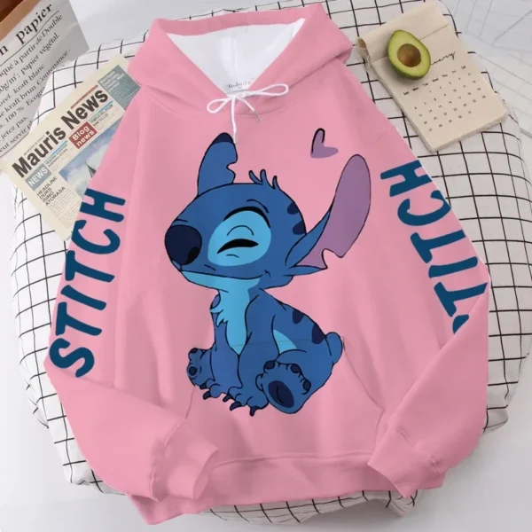 Disney hoodie featuring cute cartoon graphic of Stitch and Angel. Unisex pullover style with front pocket.