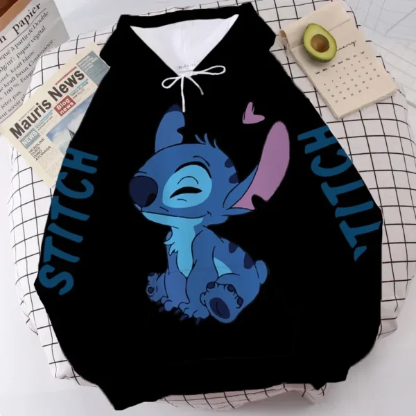 Disney hoodie featuring cute cartoon graphic of Stitch and Angel. Unisex pullover style with front pocket.