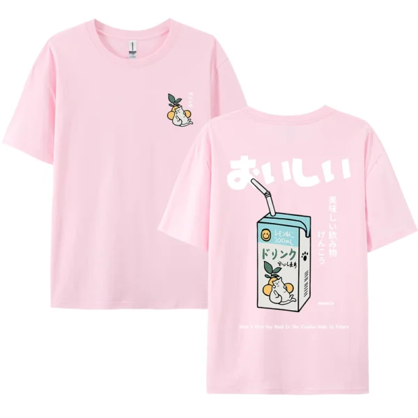 Oversized cotton t-shirt with a Japanese cat print graphic on the front