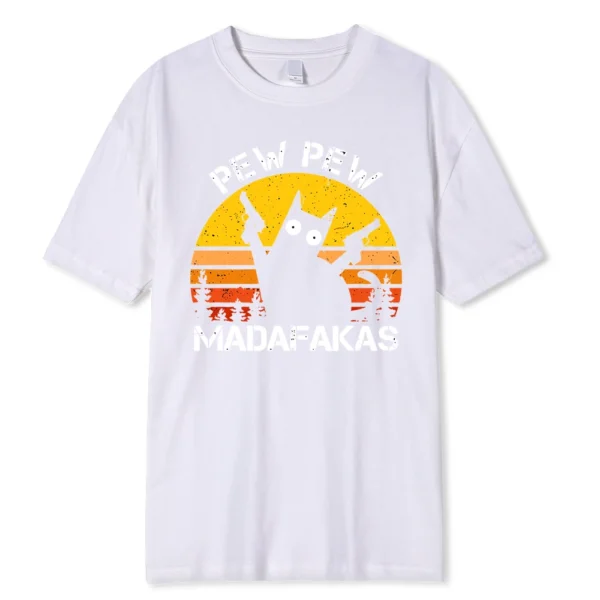 Men's t-shirt with funny graphic print: a cat holding two guns.