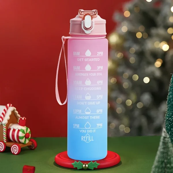 2L motivational plastic water bottle with time markers and leakproof lid for tracking daily hydration.