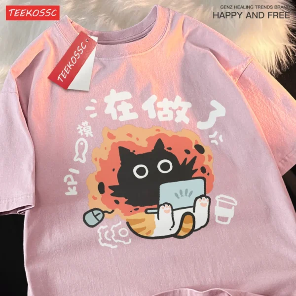 Funny Working Cats T-Shirt for Men and Women