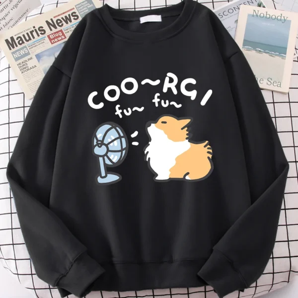 Cute Windblown Corgi design on a unisex crewneck sweatshirt.