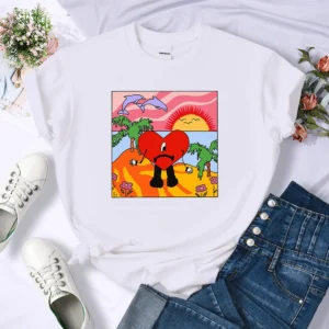 Bad Bunny graphic tee with sad heart