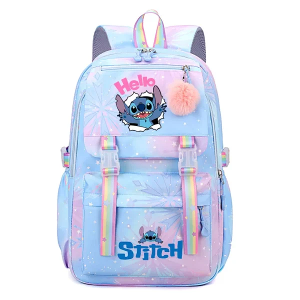 Large capacity nylon Stitch backpack with cute cartoon design for school and travel