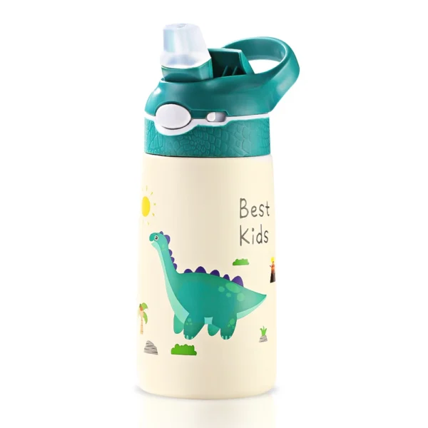 Pink and white unicorn kids insulated stainless steel water bottle 400ML BPA-free.