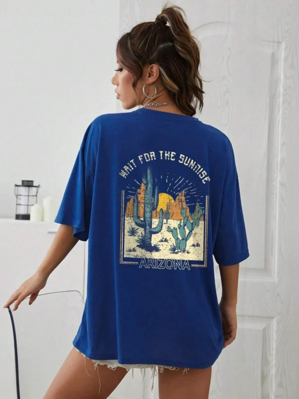 Front view of the women's soft cotton "Wait For The Sunrise" graphic tee in a relaxed fit.