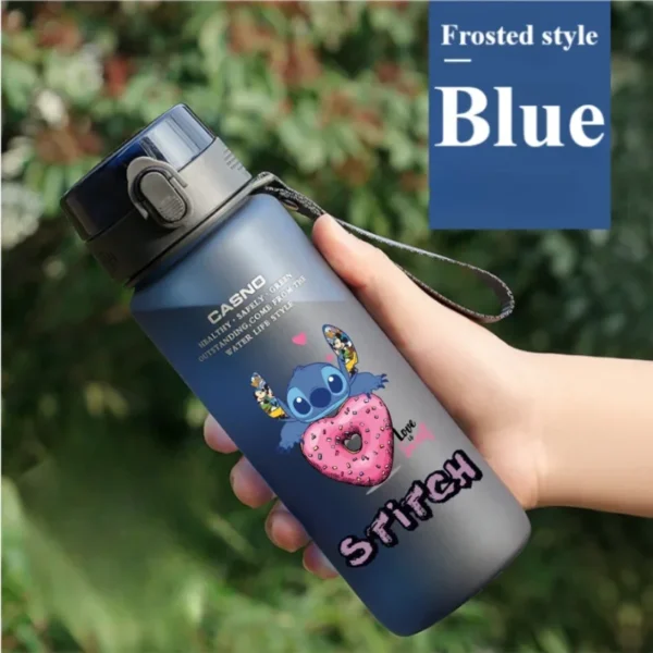 Large 1000ML clear plastic water bottle with blue Stitch and pink Angel Lilo & Stitch cartoon characters design. Portable drink cup.