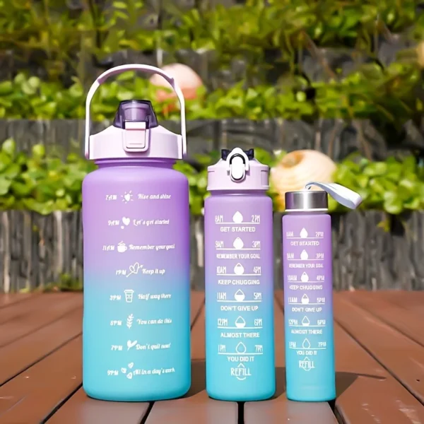 2L motivational plastic water bottle with time markers and leakproof lid for tracking daily hydration.