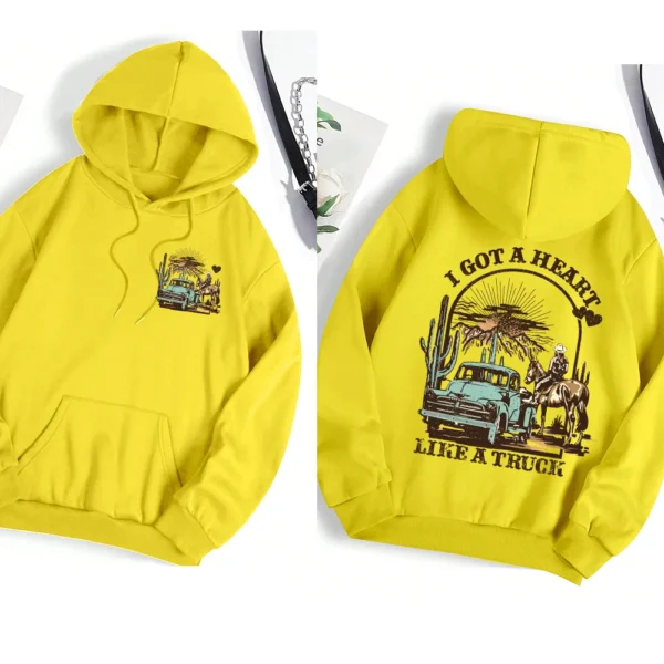 Women's casual streetwear hoodie with graphic print and warm faux fur lining - Autumn/Winter style. ```