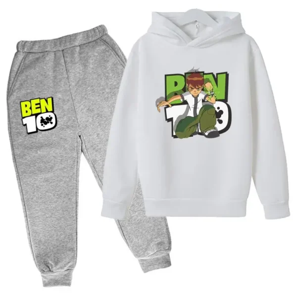 Ben 10 kids cartoon print tracksuit set with pullover hoodie and pants for boys and girls aged 2-13.