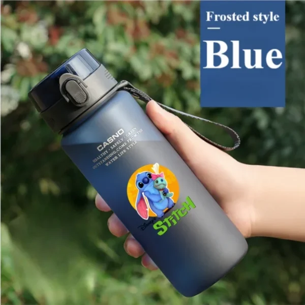 Large 1000ML clear plastic water bottle with blue Stitch and pink Angel Lilo & Stitch cartoon characters design. Portable drink cup.