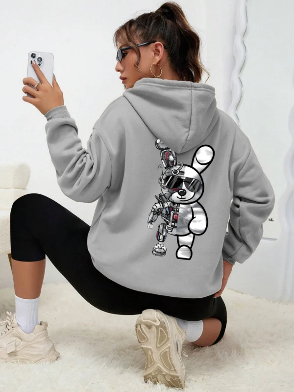 Women's Robot Rabbit Cartoon Print Fleece Hoodie