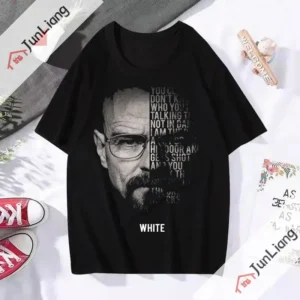 Men's black Breaking Bad t-shirt with white Heisenberg face sketch graphic on the front.
