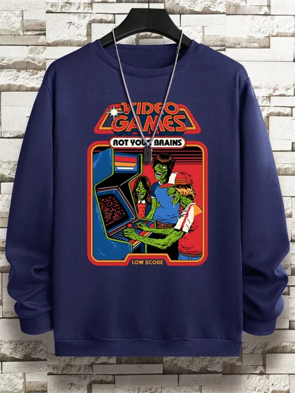 Retro "Video Games Rot Your Brains" comics hoody for men.
