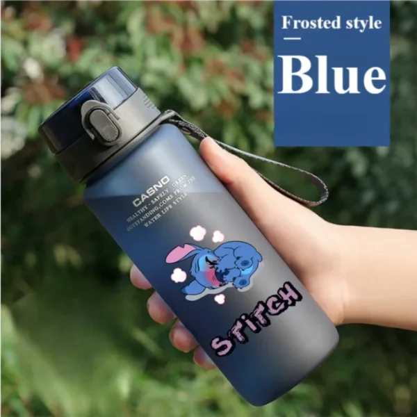 Large 1000ML clear plastic water bottle with blue Stitch and pink Angel Lilo & Stitch cartoon characters design. Portable drink cup.