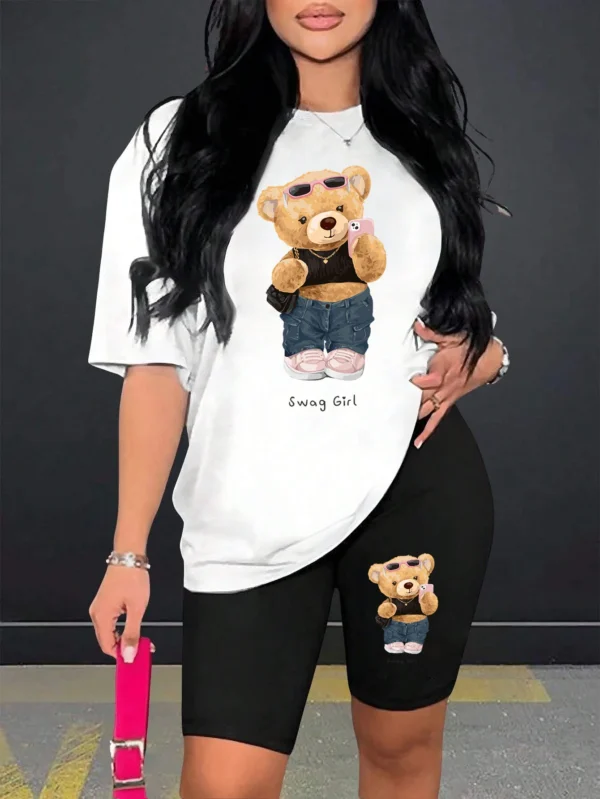 Cute Plush Bear Women's Two-Piece Short Set