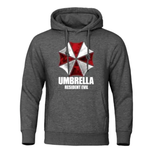 Red & White Umbrella Print Hoodie - Men's Oversized Fleece Pullover Sweatshirt