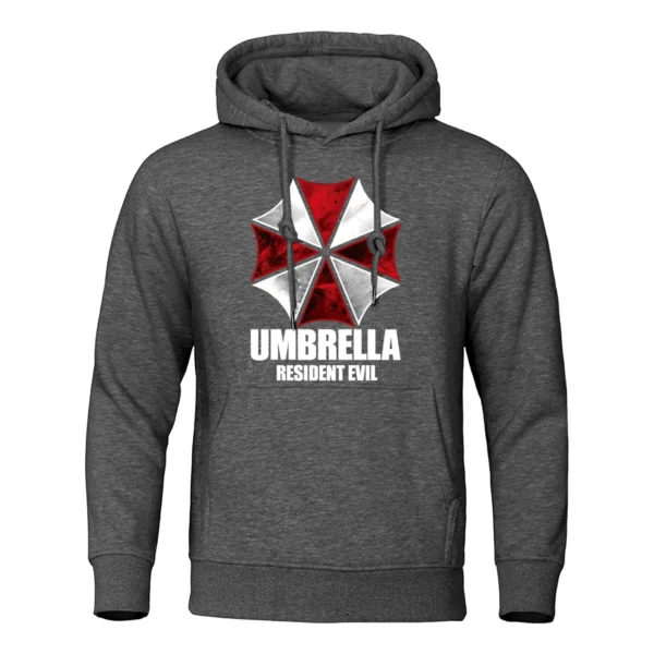 Red & White Umbrella Print Hoodie - Men's Oversized Fleece Pullover Sweatshirt