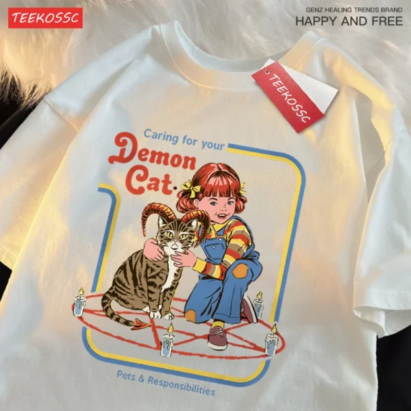 Demon Cat graphic t-shirt for men