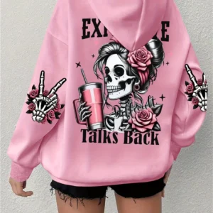 Expensive Talks Back' funny print grey pullover fleece hoodie for women.
