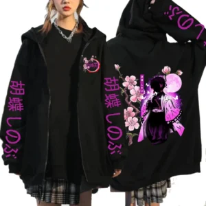 Women's pullover hoodie featuring a vibrant 3D print inspired by the anime Demon Slayer (Kimetsu no Yaiba).