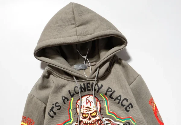 Men's oversized skull graffiti fleece hoodie