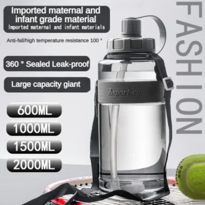2 Liter water bottle with straw