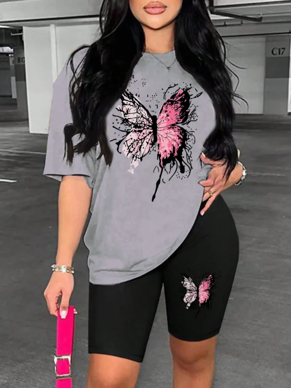 Women's soft butterfly print short sleeve top and matching shorts pajama set.