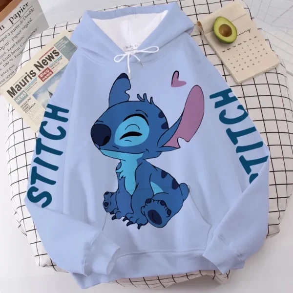 Disney hoodie featuring cute cartoon graphic of Stitch and Angel. Unisex pullover style with front pocket.