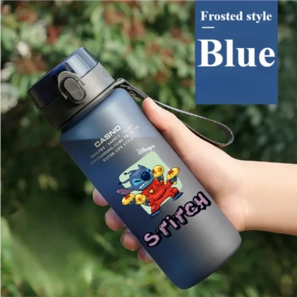 Large 1000ML clear plastic water bottle with blue Stitch and pink Angel Lilo & Stitch cartoon characters design. Portable drink cup.