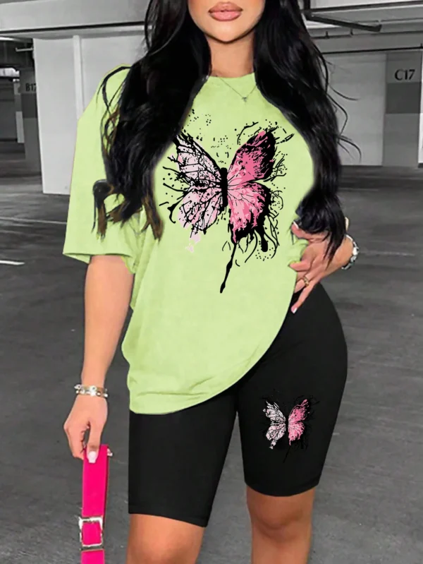 Women's soft butterfly print short sleeve top and matching shorts pajama set.