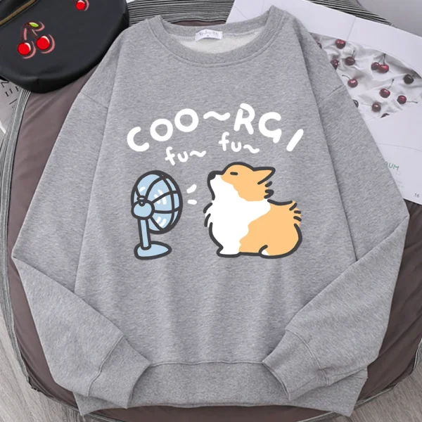 Cute Windblown Corgi design on a unisex crewneck sweatshirt.