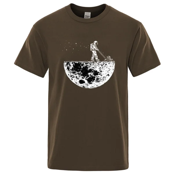 Men's oversized black cotton t-shirt displaying a funny white graphic print of an astronaut on the moon.