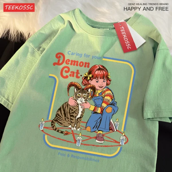 Demon Cat graphic t-shirt for men