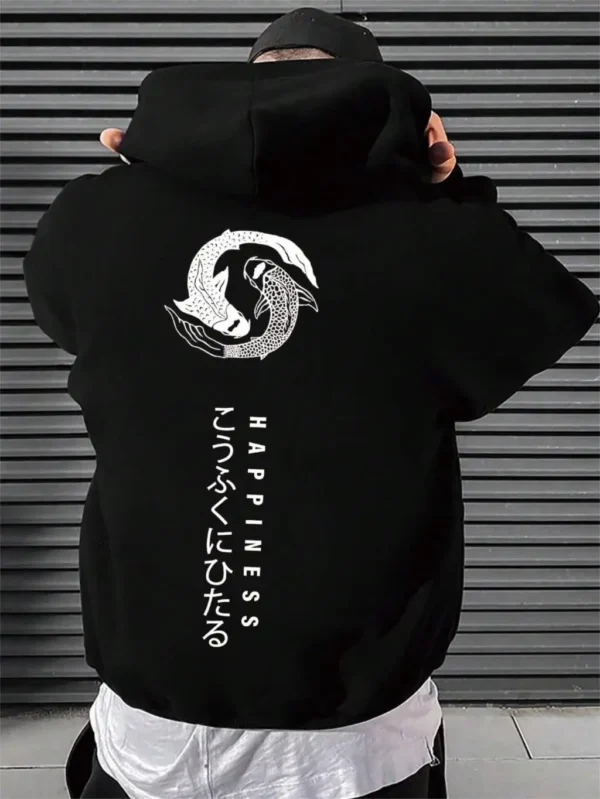 Men's casual loose fit fleece hoodie sweatshirt with a Japanese cartoon graphic print on the front.