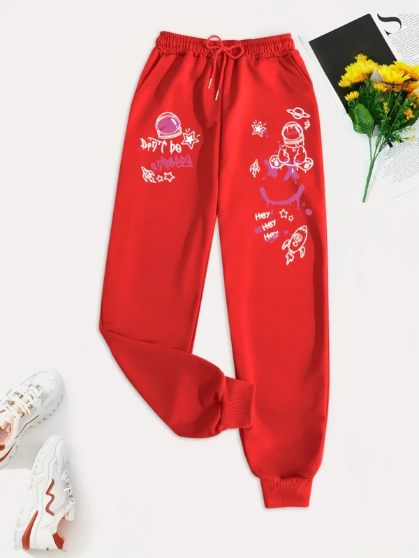 Women's casual graffiti print drawstring sweatpants with pockets