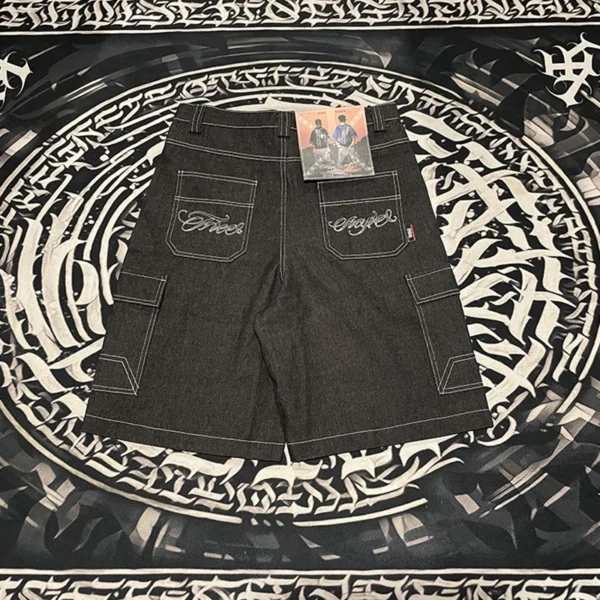 Men's embroidered floral baggy denim shorts