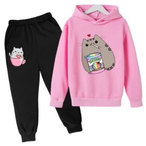 Cute kids pullover hoodie with funny Nutella cat cartoon graphic print