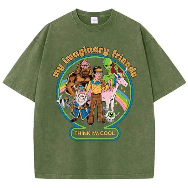 My Imaginary Friends Think I'm Cool" Retro Washed Men's T-Shirt