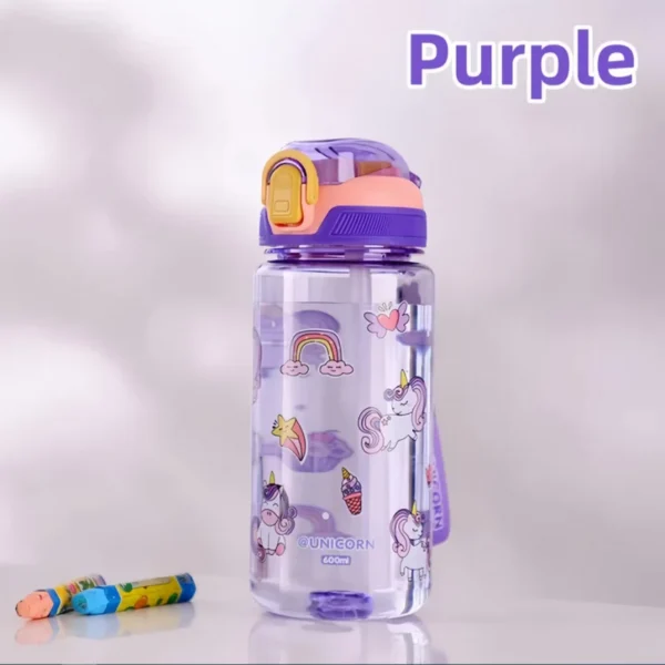 Colourful 600ml kids water bottle with dinosaur print